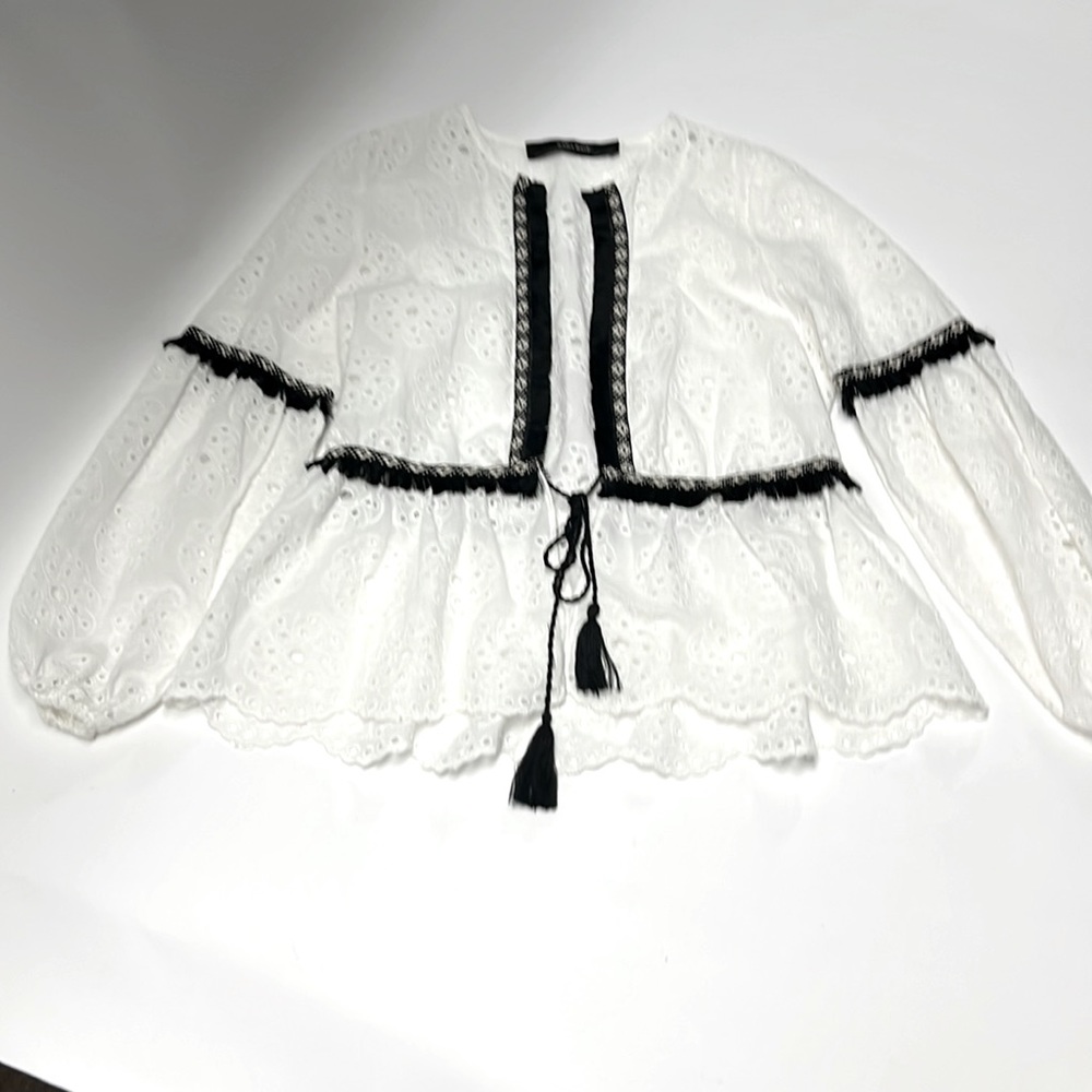 Zara Basic lace tassel tie top SZ XS